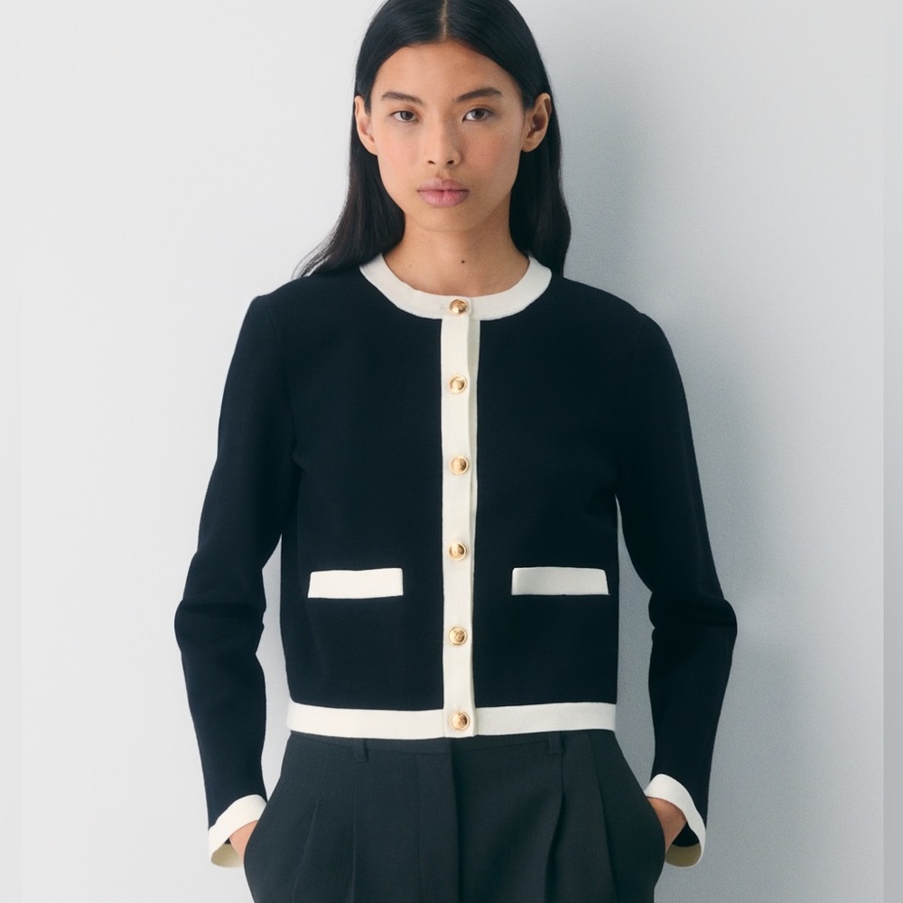 Aritzia Approach Cardigan - Black Cardigan with White Trim